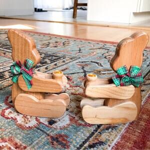 New House of Lloyd Teddy Bear Christmas Candle Holder Set of 2 Wooden